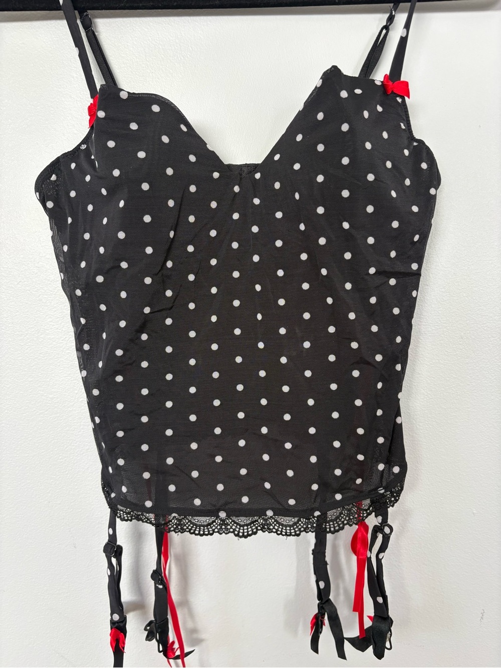 Vintage Victoria's Secret Black and White Polka Dot Lace Corset Bra Top